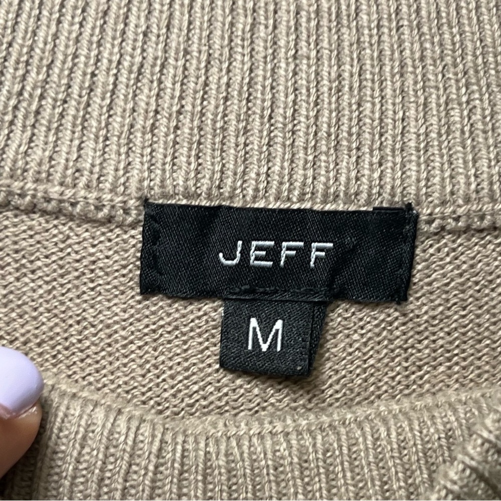 Jeff Beige Mock Neck Knit Sweater Men's Soft Minimalist Cotton Acrylic Pullover - Picture 8 of 15